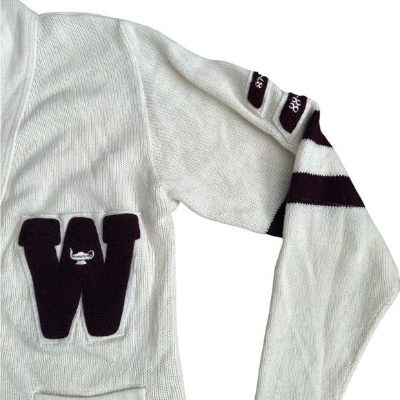 A390 Vintage varsity Letterman Sweater Cardigan. Real and Burgundy - Picture 3 of 9